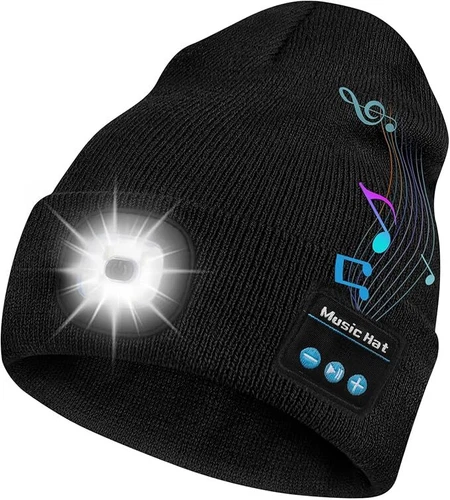 Unisex Warm Winter Knit Beanie Hat with LED Light USB Rechargeable Headlamp Cap - Picture 1 of 22