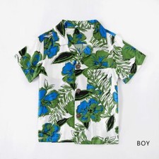 Boys Hawaiian Blue Green Tropical Floral Luau Aloha Camp Viscose Shirt NWT 10/11