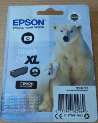Genuine EPSON 26XL Foto Negro T2631 Cartucho Original Oso Polar Vac sello  de tinta | eBay