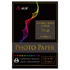 A-SUB Premium Photo Paper 13x19 Double Sided Luster for Inkjet Epson Canon 74LB