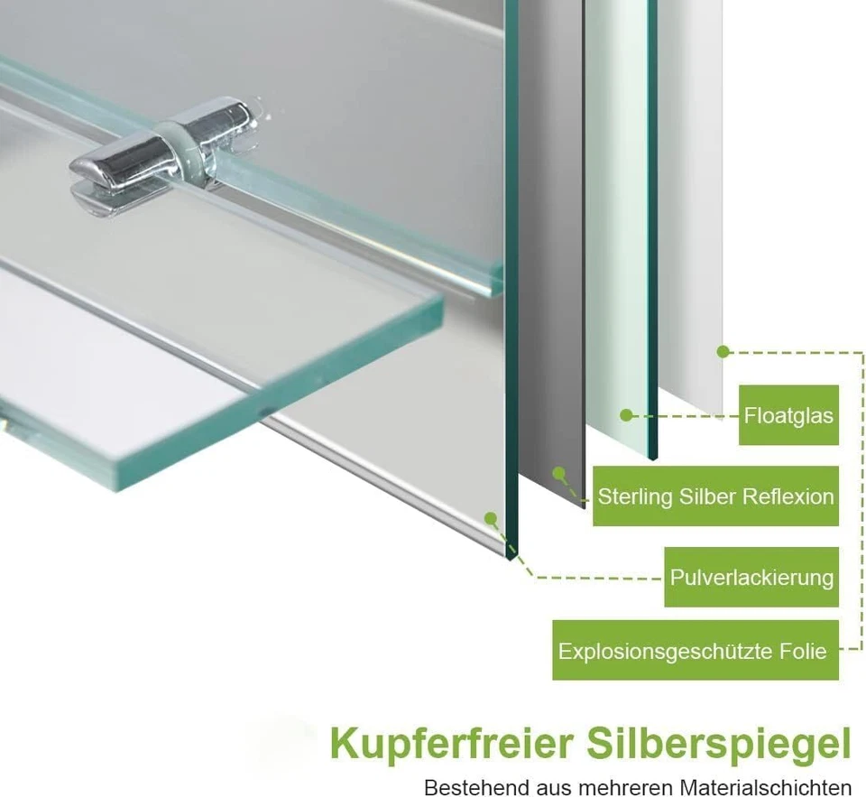 Wandspiegel mit Ablage 60x45cm Badspiegel Rahmenlos Spiegel Badezimmerspiegel - Bild 2 von 4