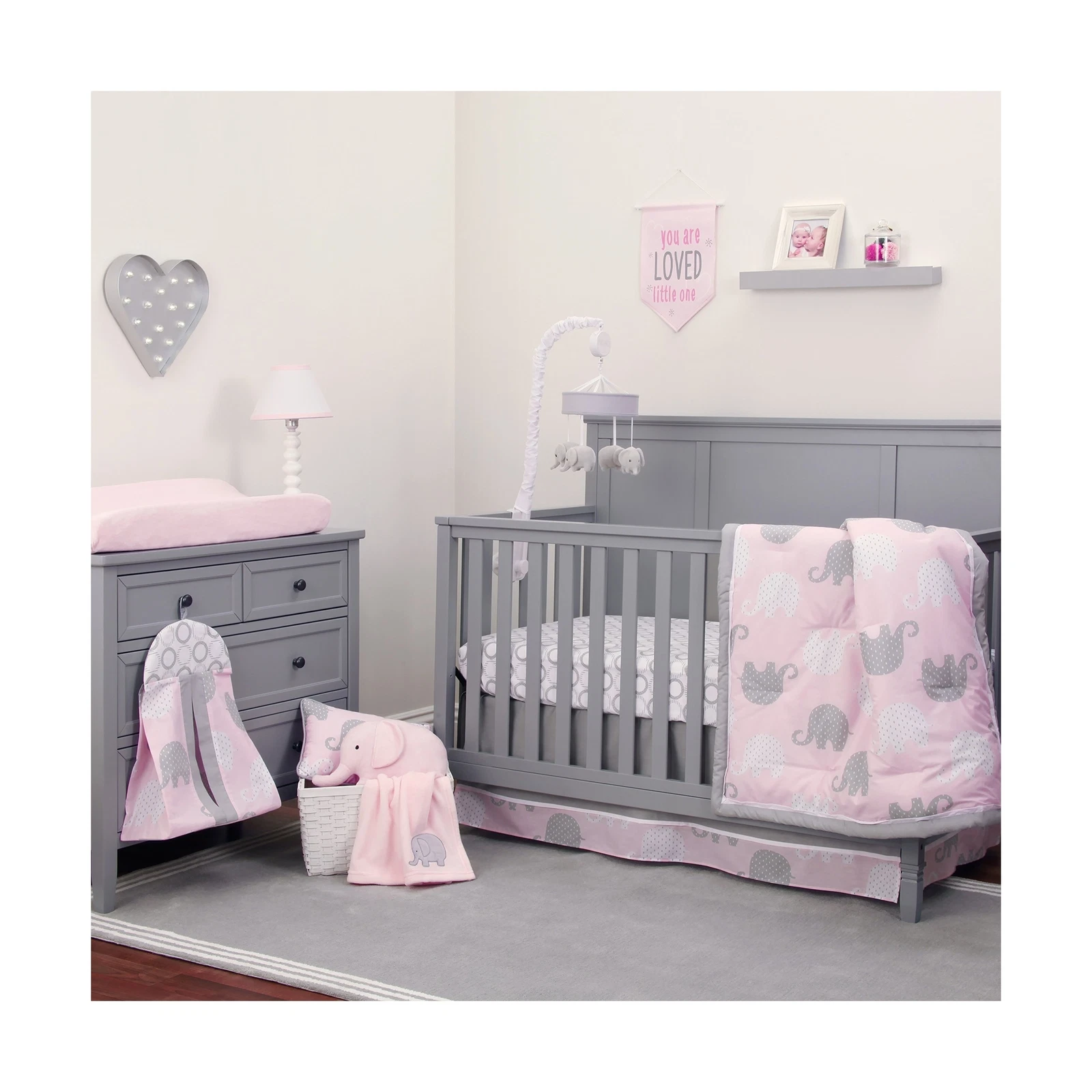 NOJO Dreamer - Pink/Grey Elephant 8 Piece Comforter Set