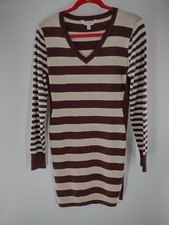 Charming Charlie Women's Medium Tight Knit Sweater Dress V-neck Striped 064