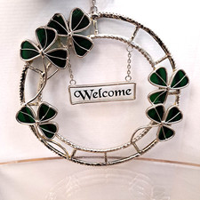 Irish Stained Glass Suncatcher 9'' Welcome With Shamrocks