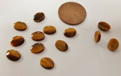 6 Pieces Vintage Genuine Tiger Eye Gemstone 8x6mm. Oval Plaque Cabochons E485