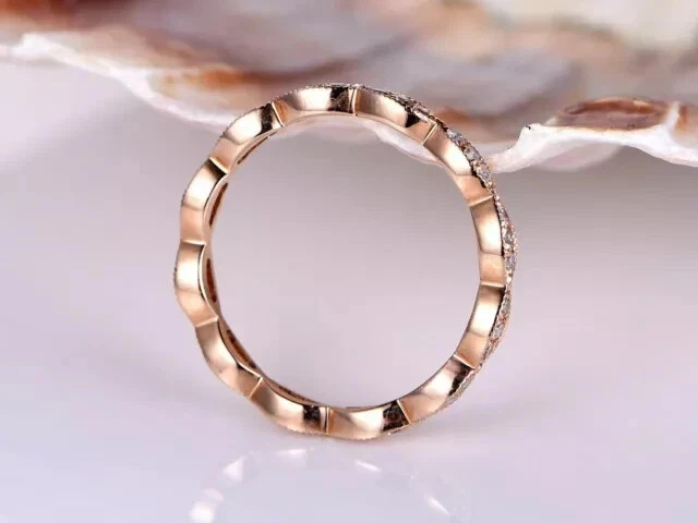 Eternity Wedding Band Ring 1.5Ct Round Lab-Created Diamond 14k Rose Gold Plated - Image 4 of 4