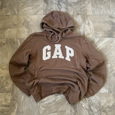 Gap Men's Brown Logo Fleece Pullover Hoodie w/ Pockets Drawstring Size S