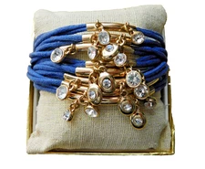 Max & Zoe Blue Multi-Strand Golden & Clear Stone Dangles Bracelet NWT Boxed