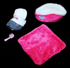 ZHU ZHU PETS HOODIE/DENIM SKIRT, BED, BLANKET,  BRUSH ORIGINAL CEPIA..EXCELLENT