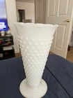 Vintage Fenton White Milk Glass Hobnail Large Vase 9.5"