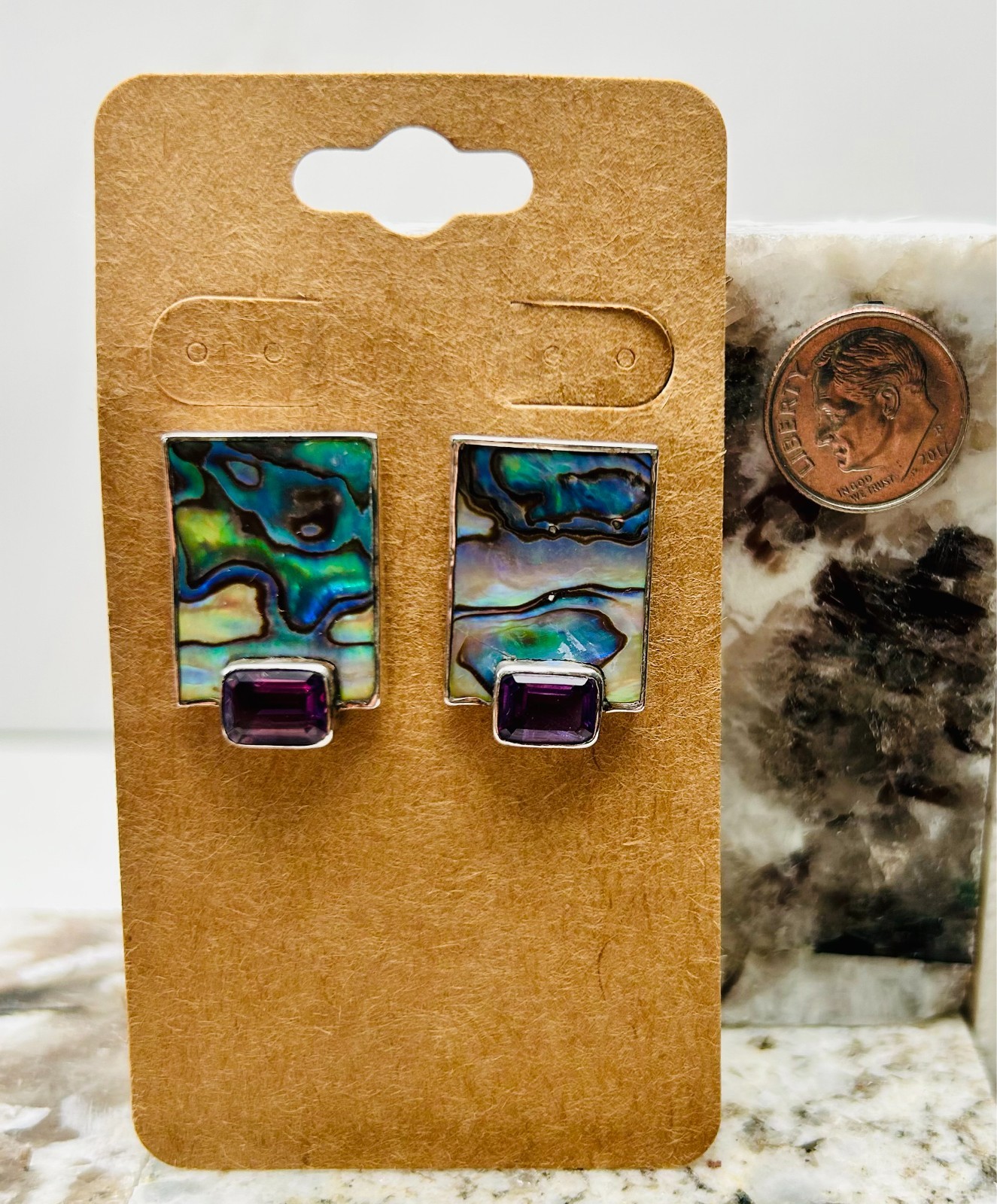 Sterling Silver Abalone and Amethyst Earrings - image 1