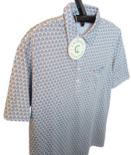 CRIQUET Pima Stretch Performance Polo Shirt Foulard Feather Print Mens LARGE New