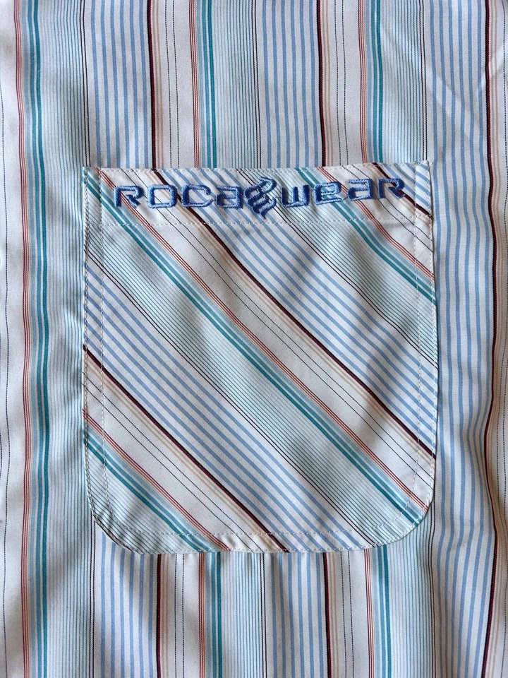 Camisa de vestir Rocawear vintage a rayas manga larga mezcla de algodón para hombre talla 3XL NUEVA CON ETIQUETAS Foto 3 de 4