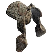 Vintage Miniature Cast Metal Western Horse Saddle 4 Inch Heavy Decor