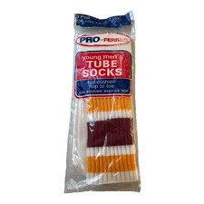 VTG Tube Socks Pro-Ferred 80s Acrylic 20" 8-11 Full Cushion NWT Burgundy Yellow.