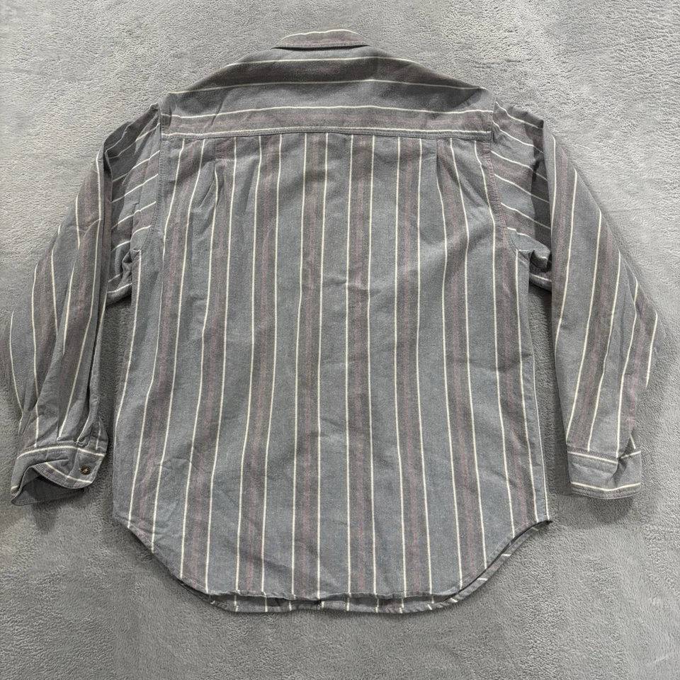 Vintage Eddie Bauer Shirt Men's Large Striped Button Twill Cotton 90s Blue Gray - Image 3 of 4