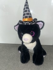 Halloween Kuscheltier Stofftier Pl&uuml;sch Katze mit Hexenhut, 44 cm, neuwertig