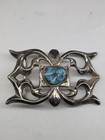 Navajo Sandcast Sterling Silver Belt Buckle Turquoise Native Southwest Vintage  — photo 2