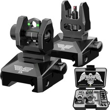 Fiber Optic Iron Sights for Picatinny Rail Flip Up Front and Rear Backup Red Pop