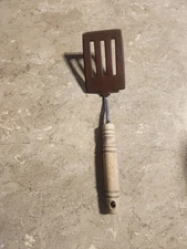 EKCO USA Vintage Spatula 11" 3 Slotted Nylon Brown & Wood Handle