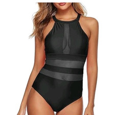 La Blanca Women's Size 12 Black Mesh Detailing High Neck One Piece Swimsuit