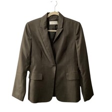 Calvin Klein Women Pinstripe Blazer Jacket Size 6 Gray One Button Professional