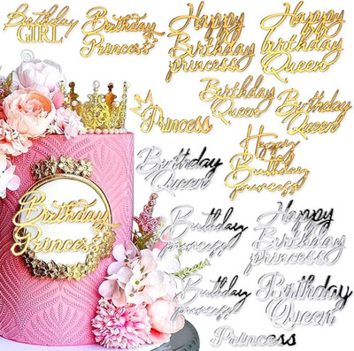 14Pcs Happy Birthday Cake Toppers for Women Princess Queen - Acrylic Cupcake Dec