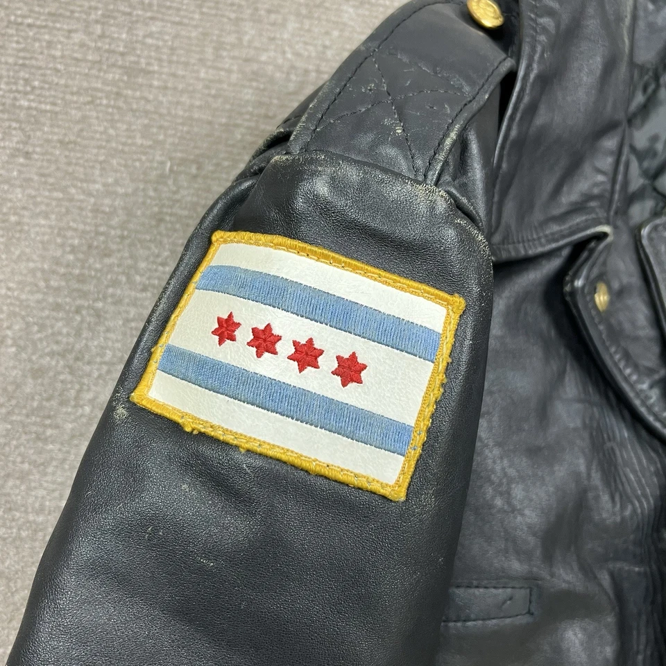 Vintage 80s Chicago Police Department Leather Jacket Mens 44L Cook County Cop - Image 4 of 4