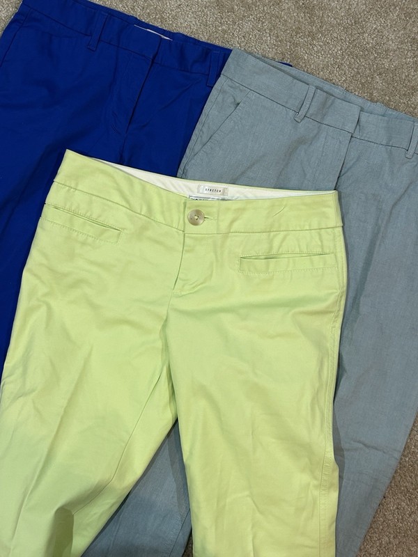 3 Pair Pants: Blue GAP SlimCropped, Green GAP Khakis, Lime Old Navy Bootcut Sz 2