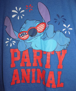 Stitch the PARTY ANIMAL Celebrates The Fourth of July  Blue T-Shirt (XL)