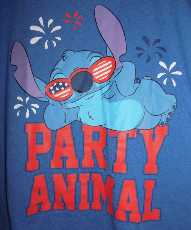 Stitch the PARTY ANIMAL Celebrates The Fourth of July  Blue T-Shirt (XL)