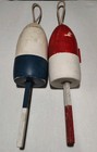 Lot Of 2 Vintage Maine Lobster Trap Buoys Red + Blue Foam Composite + Wood