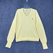 VINTAGE Izod Lacoste Yellow V Neck Sweater Men  s Large Iconic Preppy Old Money