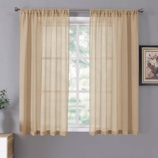Tollpiz Sheer Curtains Living Room Linen 38"W x 63"L Pack of 2 , Beige
