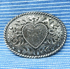 Country Love Heart Dress Belt Buckle Classic Cowgirl Scroll Vintage 80s .CVB736