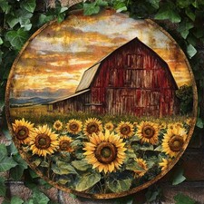 8 8 inch Aluminum 2D flat Rustic Sunflower  Barn 8x8" Wall Tin Metal Signs