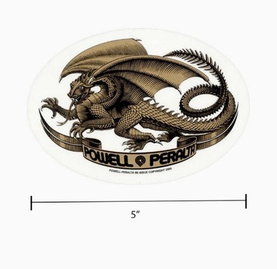 (1) Powell Peralta Oval Dragon Sticker (GOLD), Vintage Skateboard Sticker Decal