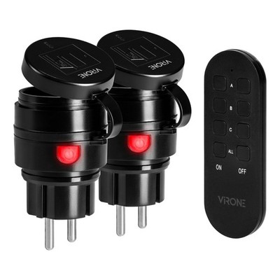 Mini Funksteckdosen-Set Außen mit Fernbedienung Outdoor schwarz max. 2300W
