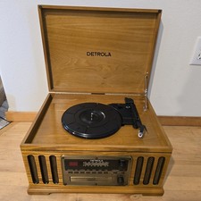 Detrola KM837 Stereo Record Player Phono Cassette CD AM FM Radio Tested Works