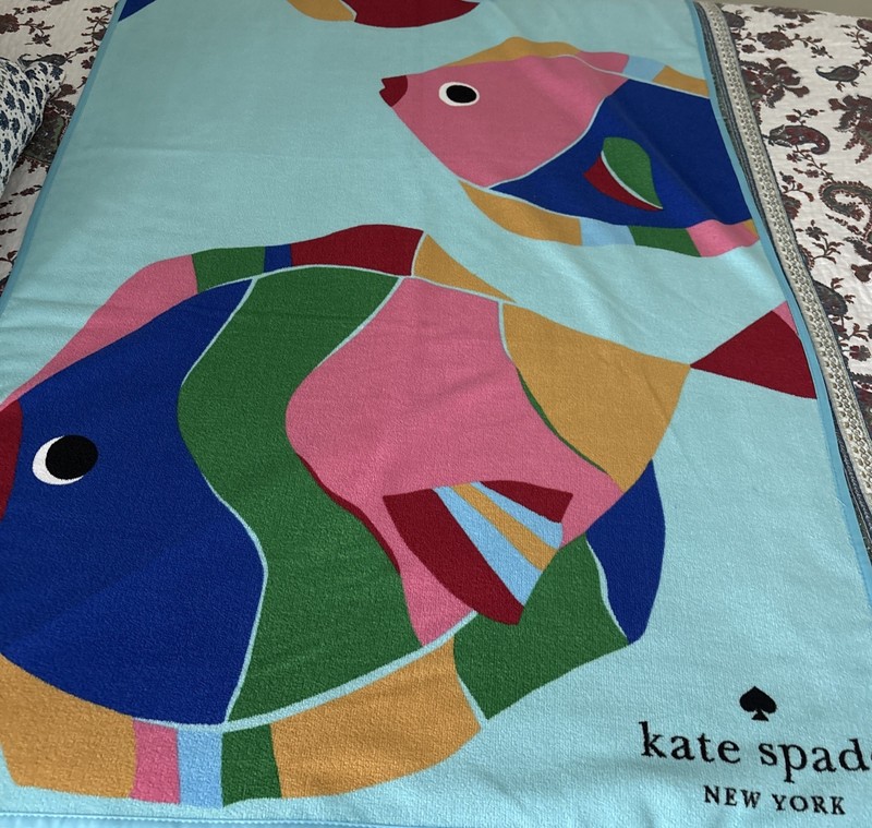 KATE SPADE Tropical Fish Beach Towel  34" W x 64" H Blue Multi ~ NEW ~