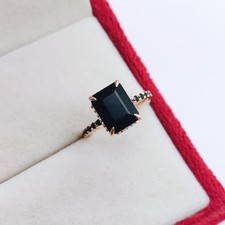Natural Black Onyx Ring Emerald Cut Black Onyx Ring 925 Sterling Silver