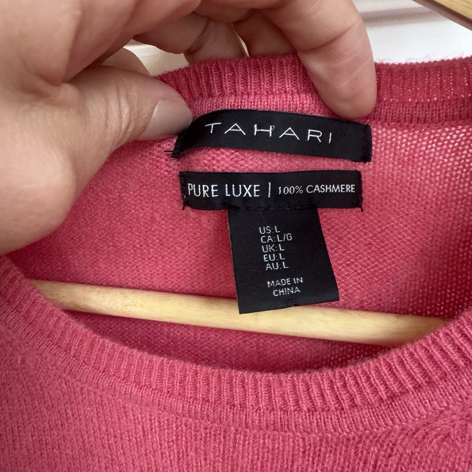 Suéter Tahari Para Mujer Pure Luxe Cachemira Cuello Redondo Rosa Talla L Lujo Suave Acogedor Foto 4 de 4