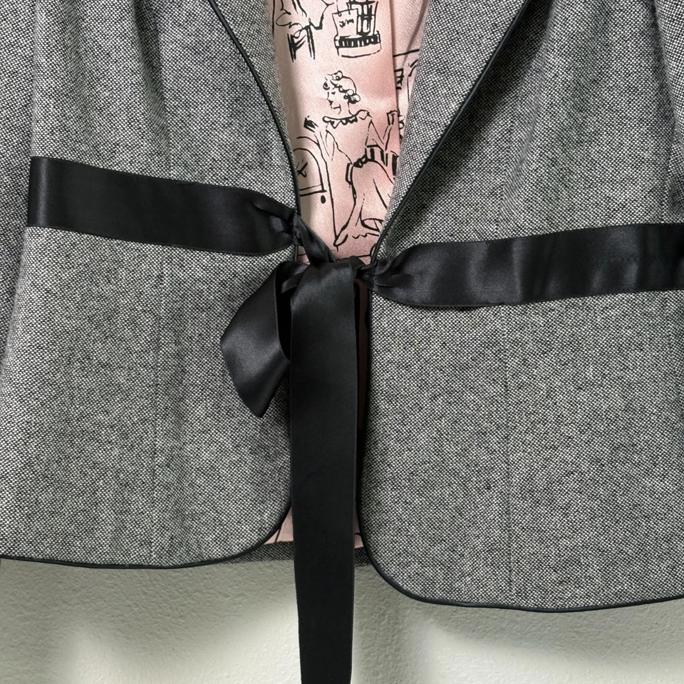 Chaqueta Blazer Karen Kane Talla 10 Negra Cinta Corbata Mezcla Lana Forro Rosa Clásico Foto 3 de 4