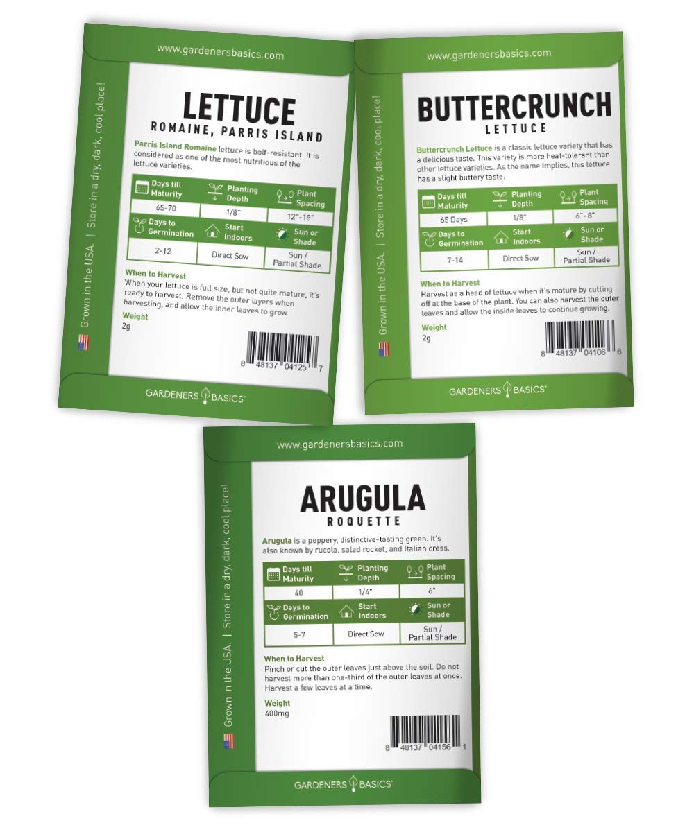 Heirloom Lettuce & Greens Seeds - Non-GMO 5 Varieties 5 Pack