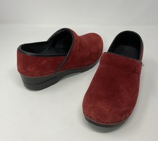 SANITA Burgundy Dark Red Suede Leather Danish Clogs Womens Size EU 37 US 5.5 - 6