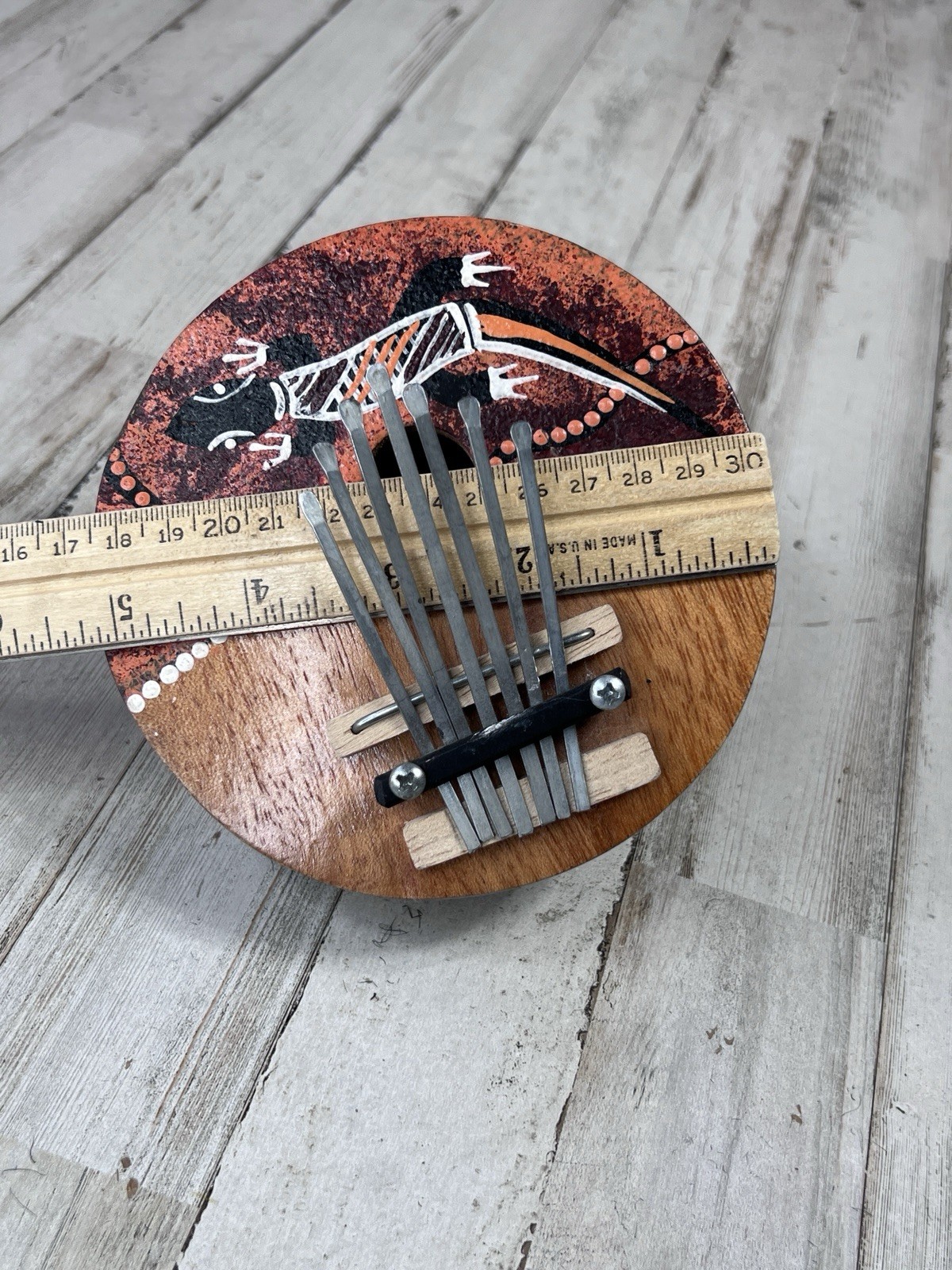 Painted Coconut Mbira Kalimba Thumb Piano, Beginner African Instrument, Lizard