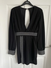 Ladies Black Mix Long Sleeve V Neck Mini Dress Size Medium