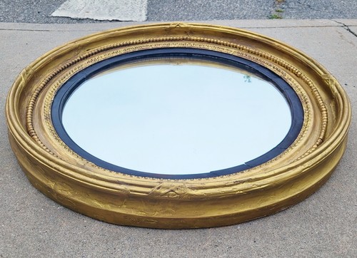 LARGE Antique AMERICAN Mid 19th C FEDERAL Carved & Gilt BULLSEYE Wall MIRROR - Picture 2 of 10