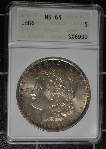 1886 - MORGAN - ANACS - MS-64 - VINTAGE GEN 2 HOLDER - NICE PERIPHERAL TONING