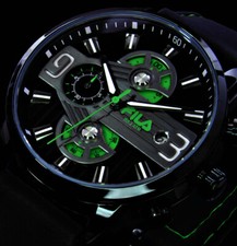 Fila Herren Armband Männer Uhr Schwarz Grün 1/10 Chronograph Datum